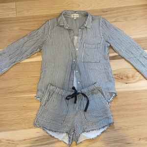 Cloth & Stone Blouse+Short Set/Co-Ord, Navy Stripes